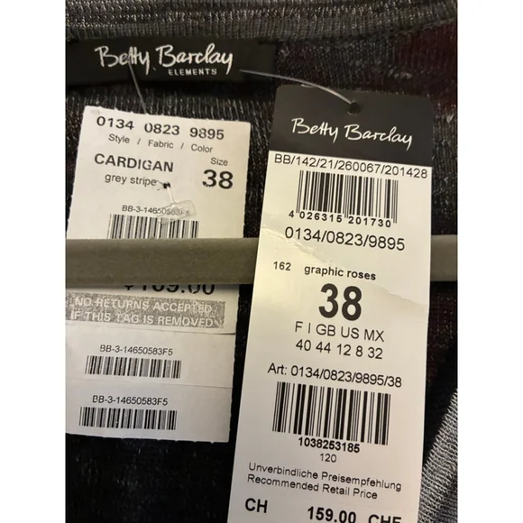 0067 NWT Betty Barclay Black and Grey Cardigan Size UK 38/US Medium (6-8) - Picture 6 of 7